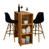 Combo Barra de Cocina Madrid Fresno y Negra 100x101cm con Tres Entrepaños y con Dos Sillas Bar Eames - BARRAS Y MUEBLES AUXILIARES | Bylmo