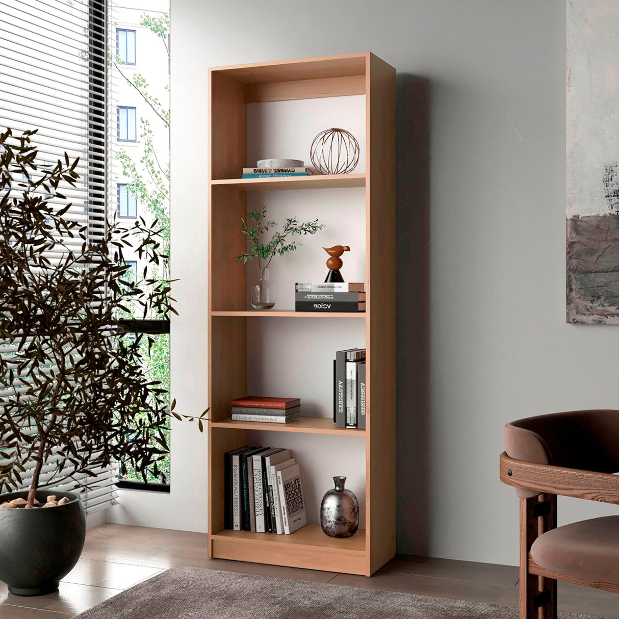 Biblioteca Home Fresno 62.8x180.6cm Rectangular con Cuatro Compartimientos - BIBLIOTECAS Y ESTANTERIAS | Bylmo