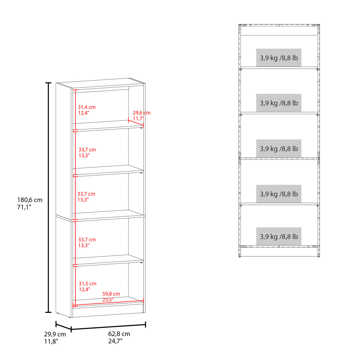 Estantería Home Fresno 62.8x180.6cm Rectangular con Cuatro Compartimientos - BIBLIOTECAS Y ESTANTERIAS | Bylmo