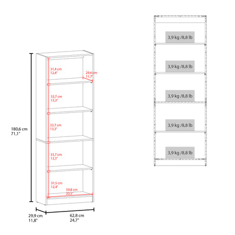 Estantería Home Fresno 62.8x180.6cm Rectangular con Cuatro Compartimientos - BIBLIOTECAS Y ESTANTERIAS | Bylmo