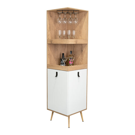 Bar Esquinero Huna Macadamia 46.9x46.9cm con Cuatro Portacopas y Seis Portabotellas - BARES | Bylmo