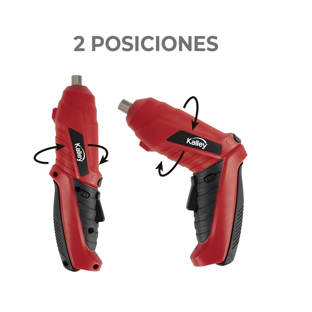 Destornillador Eléctrico Kalley Rojo y Negro 4.49x6.45cm De Bateria Recargable con Conexión USB Tipo C