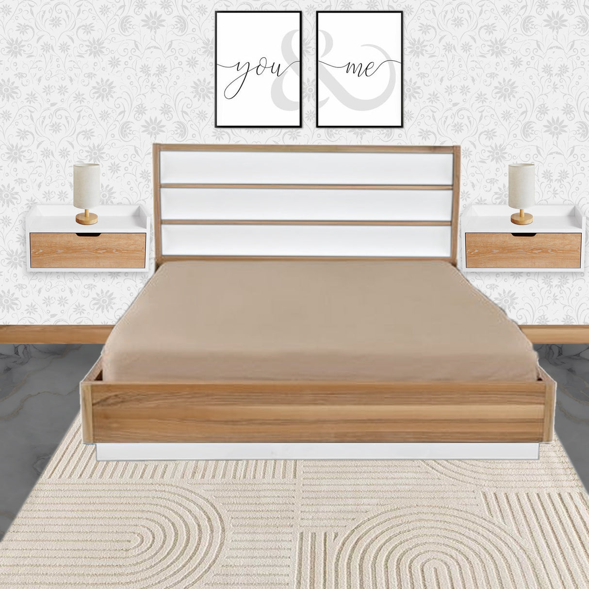 Combo Cabecero Gris 140x60cm Abullonada para Cama Doble con Dos Mesas de Noche - CABECEROS | Bylmo