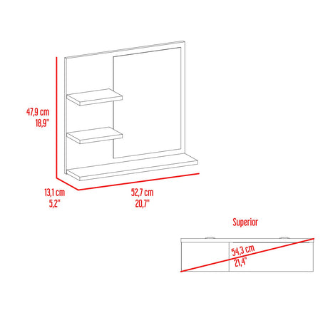 Gabinete de Baño Weston Fresno 47.9x52.7cm Cuadrado con Dos Entrepaños y con Espejo - GABINETES DE BANHO | Bylmo