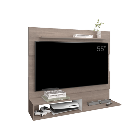 Panel de TV Beijing Bardolino y Blanco 140x120cm Para TV Hasta 55 Pulgadas con Cinco Compartimientos - MUEBLES DE TV | Bylmo