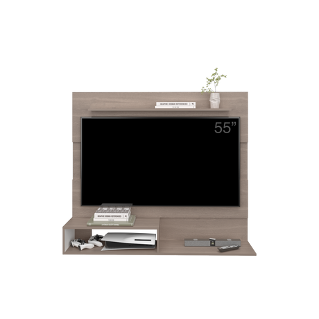 Panel de TV Beijing Bardolino y Blanco 140x120cm Para TV Hasta 55 Pulgadas con Cinco Compartimientos - MUEBLES DE TV | Bylmo
