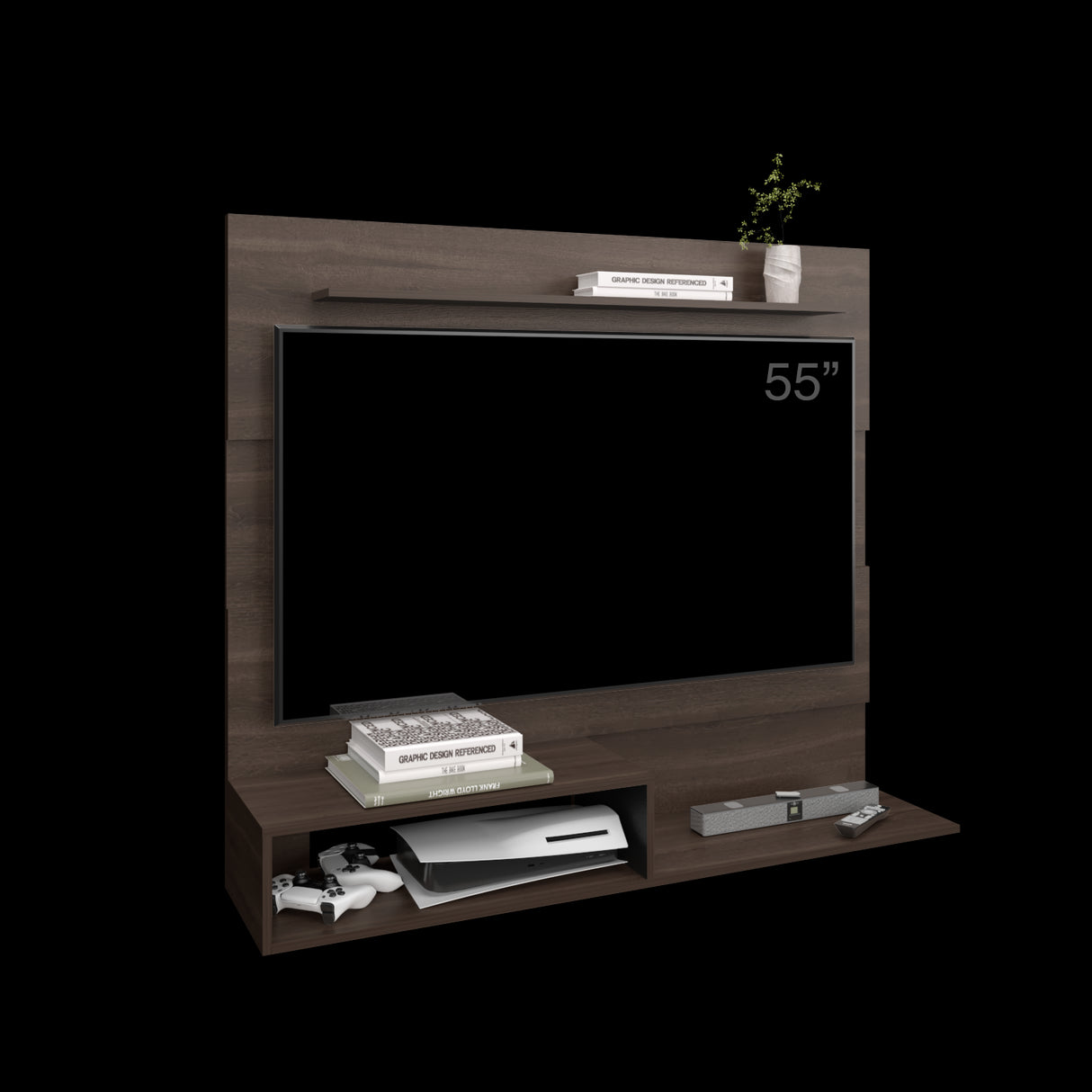 Panel de TV Beijing Milan y Wengue 140x120cm Para TV Hasta 55 Pulgadas con Cinco Compartimientos - MUEBLES DE TV | Bylmo