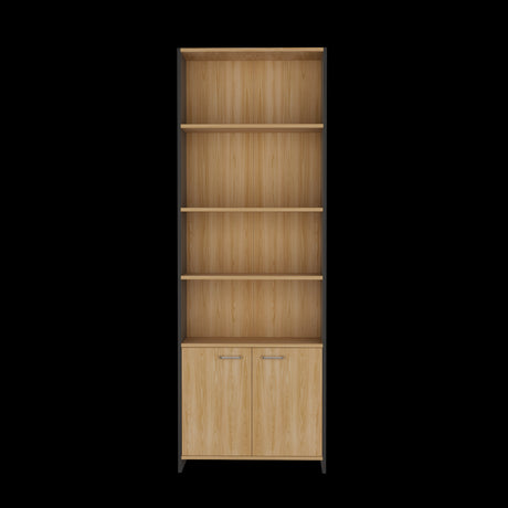 Biblioteca Lisa Fresno y Wengue 63x180.6cm Rectangular con Dos Puertas con Cinco Compartimientos y con Cuatro Entrepaños - BIBLIOTECAS Y ESTANTERIAS | Bylmo