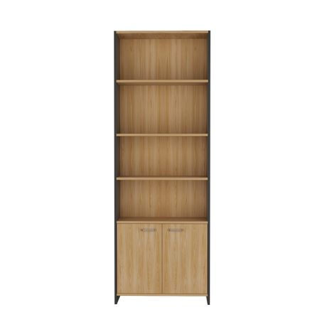 Biblioteca Lisa Fresno y Wengue 63x180.6cm Rectangular con Dos Puertas con Cinco Compartimientos y con Cuatro Entrepaños