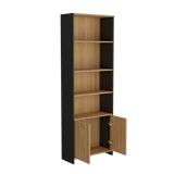 Biblioteca Lisa Fresno y Wengue 63x180.6cm Rectangular con Dos Puertas con Cinco Compartimientos y con Cuatro Entrepaños