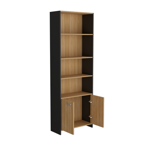 Biblioteca Lisa Fresno y Wengue 63x180.6cm Rectangular con Dos Puertas con Cinco Compartimientos y con Cuatro Entrepaños