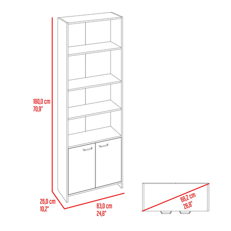 Biblioteca Lisa Fresno y Wengue 63x180.6cm Rectangular con Dos Puertas con Cinco Compartimientos y con Cuatro Entrepaños - BIBLIOTECAS Y ESTANTERIAS | Bylmo