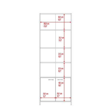 Biblioteca Lisa Fresno y Wengue 63x180.6cm Rectangular con Dos Puertas con Cinco Compartimientos y con Cuatro Entrepaños - BIBLIOTECAS Y ESTANTERIAS | Bylmo