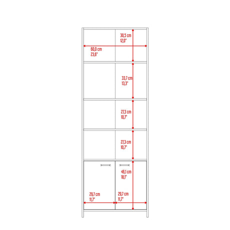 Biblioteca Lisa Fresno y Wengue 63x180.6cm Rectangular con Dos Puertas con Cinco Compartimientos y con Cuatro Entrepaños