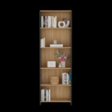 Biblioteca Lisa Fresno y Wengue 63x180.6cm Rectangular con Cinco Compartimientos y con Cuatro Entrepaños - BIBLIOTECAS Y ESTANTERIAS | Bylmo