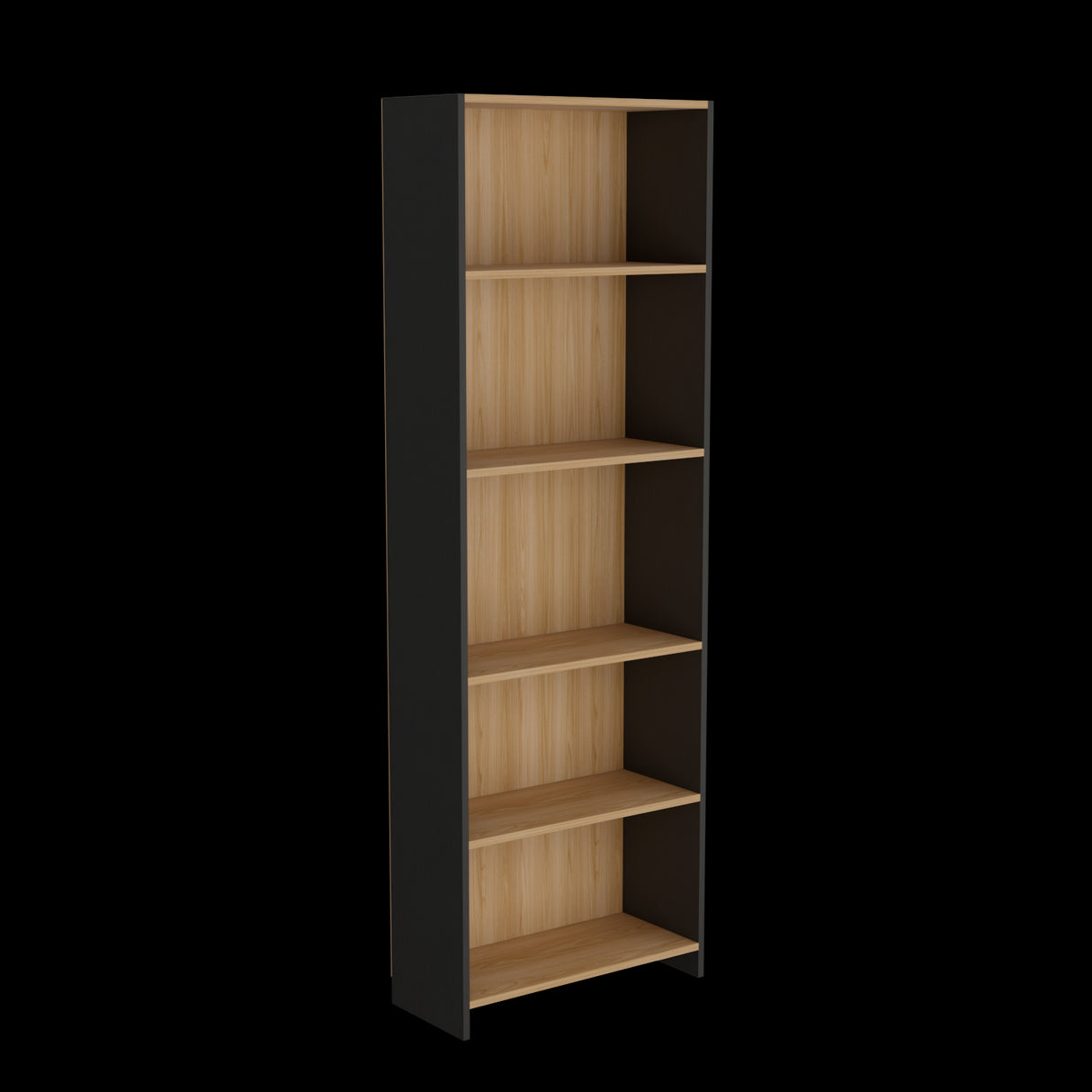 Biblioteca Lisa Fresno y Wengue 63x180.6cm Rectangular con Cinco Compartimientos y con Cuatro Entrepaños - BIBLIOTECAS Y ESTANTERIAS | Bylmo