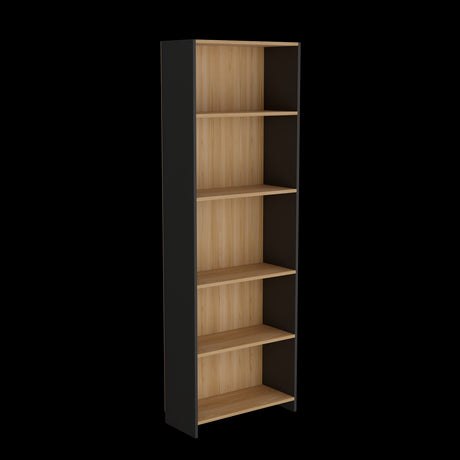 Biblioteca Lisa Fresno y Wengue 63x180.6cm Rectangular con Cinco Compartimientos y con Cuatro Entrepaños - BIBLIOTECAS Y ESTANTERIAS | Bylmo