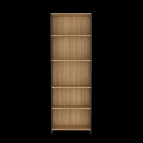 Biblioteca Lisa Fresno y Wengue 63x180.6cm Rectangular con Cinco Compartimientos y con Cuatro Entrepaños - BIBLIOTECAS Y ESTANTERIAS | Bylmo
