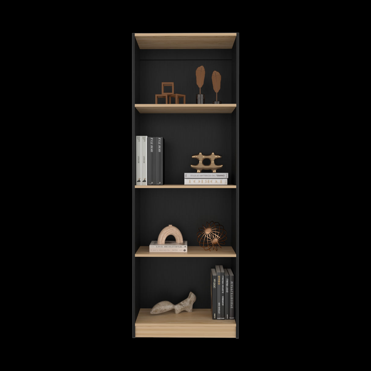Estantería Home Wengue y Fresno 62.8x180.6cm Rectangular con Cuatro Compartimientos y con Tres Entrepaños - BIBLIOTECAS Y ESTANTERIAS | Bylmo