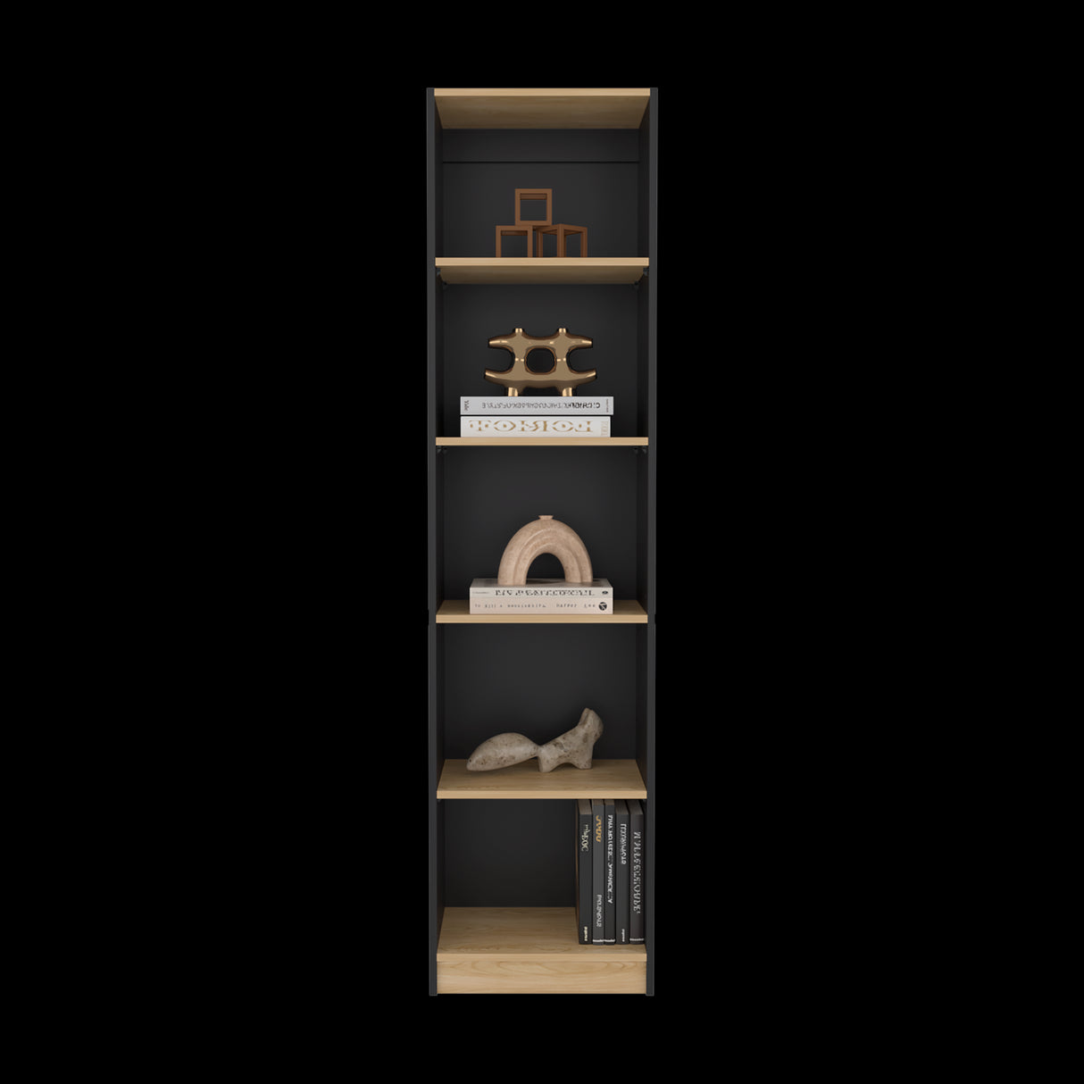Estantería Home Wengue y Fresno 45x180.6cm Rectangular con Cinco Compartimientos y con Cuatro Entrepaños - BIBLIOTECAS Y ESTANTERIAS | Bylmo