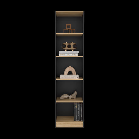 Estantería Home Wengue y Fresno 45x180.6cm Rectangular con Cinco Compartimientos y con Cuatro Entrepaños - BIBLIOTECAS Y ESTANTERIAS | Bylmo