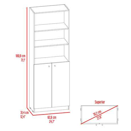 Estantería Home Wengue y Fresno 62.8x180.6cm Rectangular con Dos Puertas con Cinco Compartimientos y con Cuatro Entrepaños - BIBLIOTECAS Y ESTANTERIAS | Bylmo