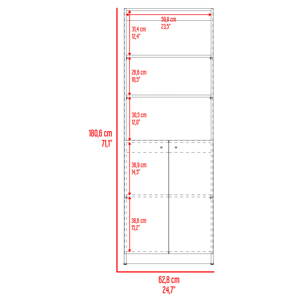 Estantería Home Wengue y Fresno 62.8x180.6cm Rectangular con Dos Puertas con Cinco Compartimientos y con Cuatro Entrepaños - BIBLIOTECAS Y ESTANTERIAS | Bylmo