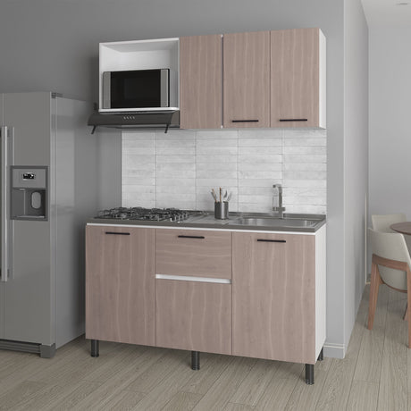 Cocina Paoli Bardolino y Blanco 150x60cm con Mesón de Acero Inoxidable y con Pozuelo Lado Derecho - COCINAS | Bylmo