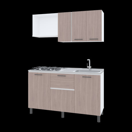 Cocina Paoli Bardolino y Blanco 150x60cm con Mesón de Acero Inoxidable y con Pozuelo Lado Derecho - COCINAS | Bylmo