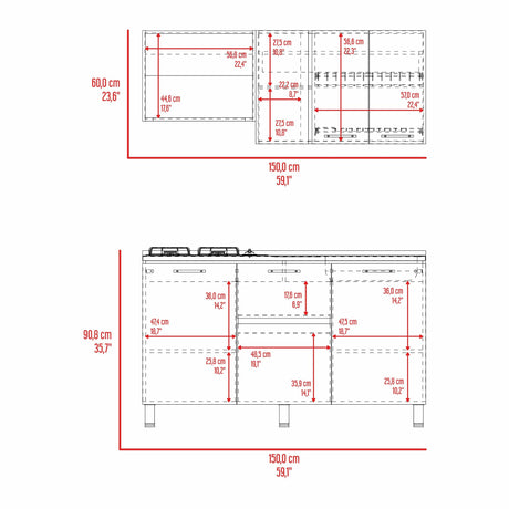 Cocina Paoli Bardolino y Blanco 150x60cm con Mesón de Acero Inoxidable y con Pozuelo Lado Derecho - COCINAS | Bylmo