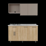 Cocina Emilia Fresno y Taupe 150x60.1cm con Mesón de Acero Inoxidable y con Pozuelo Lado Derecho - COCINAS | Bylmo