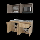 Cocina Emilia Fresno y Taupe 150x60.1cm con Mesón de Acero Inoxidable y con Pozuelo Lado Izquierdo - COCINAS | Bylmo
