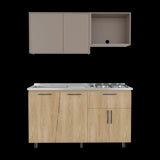 Cocina Emilia Fresno y Taupe 150x60.1cm con Mesón de Acero Inoxidable y con Pozuelo Lado Izquierdo - COCINAS | Bylmo