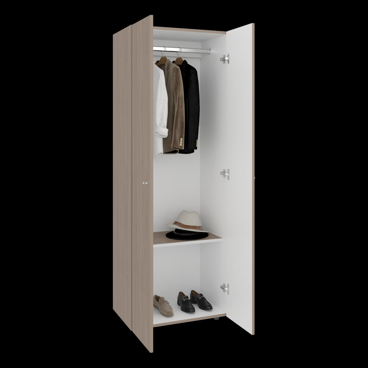 Closet Tuhogar Bardolino y Blanco 60x170cm con Tres Compartimientos y con Dos Puertas - CLOSETS | Bylmo