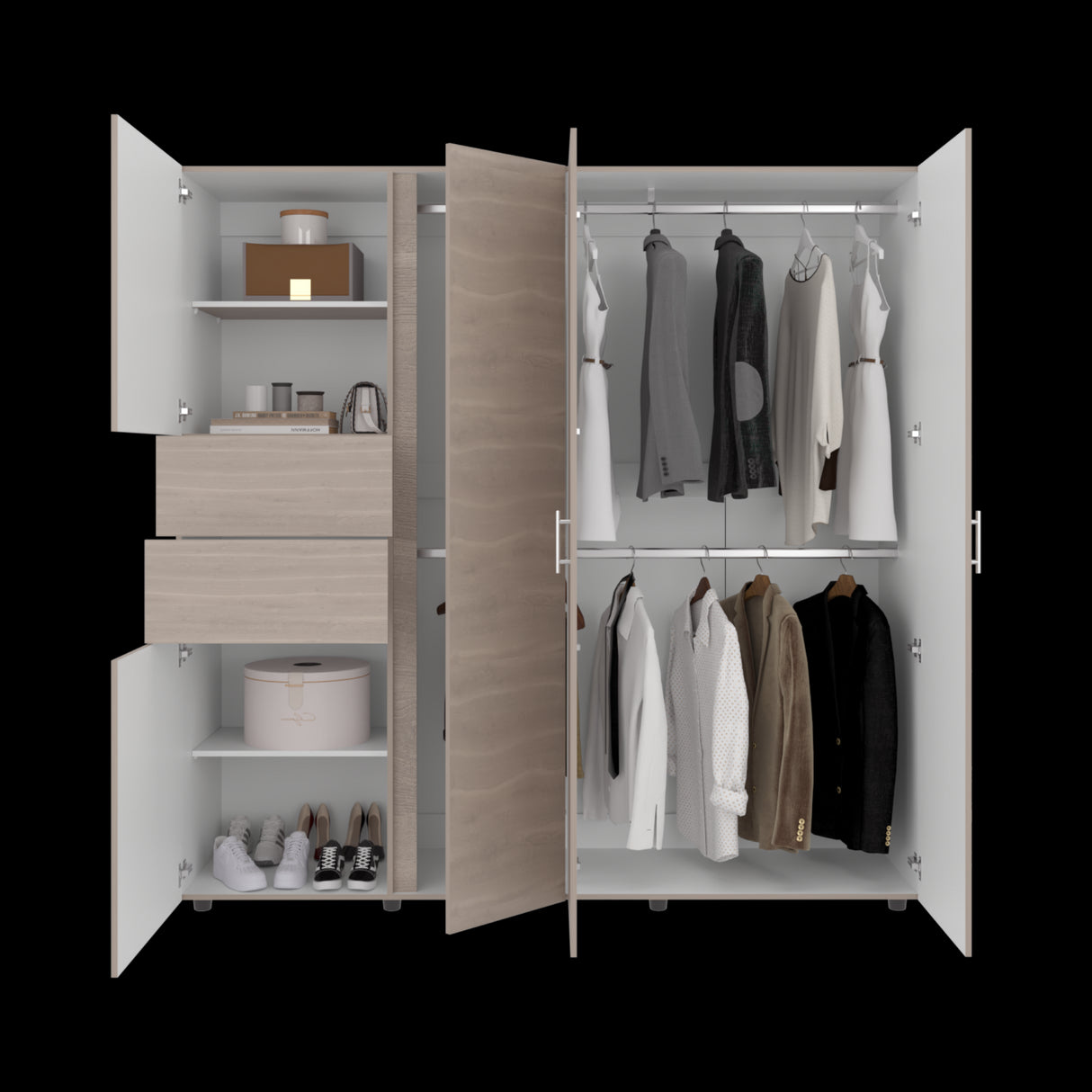 Closet Antalya Bardolino y Blanco 200.1x200cm con Diez Compartimientos y con Cinco Puertas - CLOSETS | Bylmo
