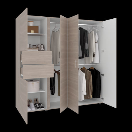 Closet Antalya Bardolino y Blanco 200.1x200cm con Diez Compartimientos y con Cinco Puertas - CLOSETS | Bylmo