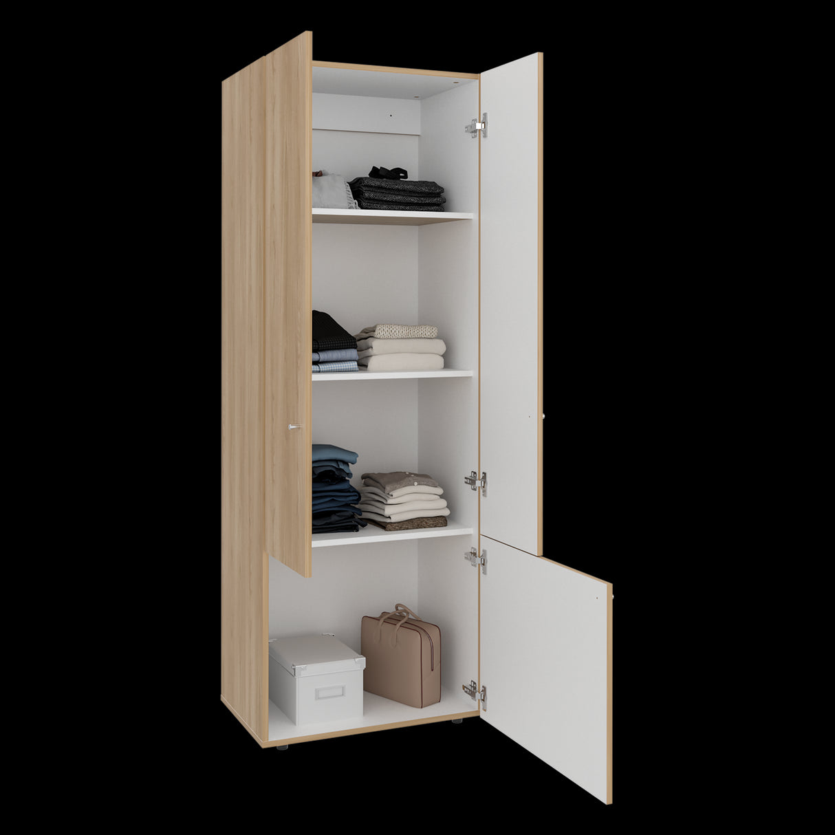 Closet Tuhogar Fresno y Blanco 60x170cm con Cuatro Compartimientos y con Tres Puertas - CLOSETS | Bylmo