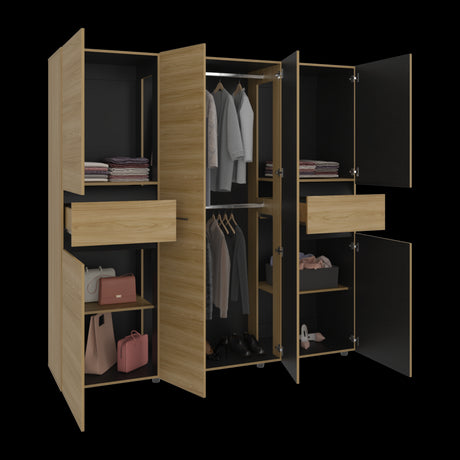 Closet Berino Fresno y Wengue 200x200cm con Diez Compartimientos y con Seis Puertas - CLOSETS | Bylmo