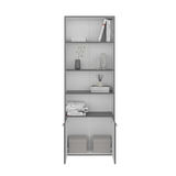 Biblioteca Lisa Plomo y Blanco 63x180cm Rectangular con Cinco Compartimientos y Cuatro Entrepaños - BIBLIOTECAS Y ESTANTERIAS | Bylmo