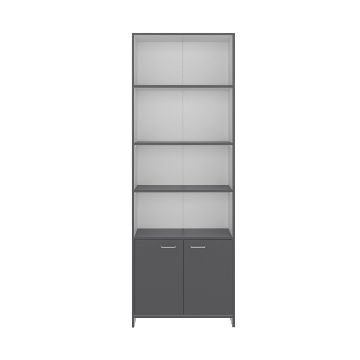 Biblioteca Lisa Plomo y Blanco 63x180cm Rectangular con Cinco Compartimientos y Cuatro Entrepaños - BIBLIOTECAS Y ESTANTERIAS | Bylmo