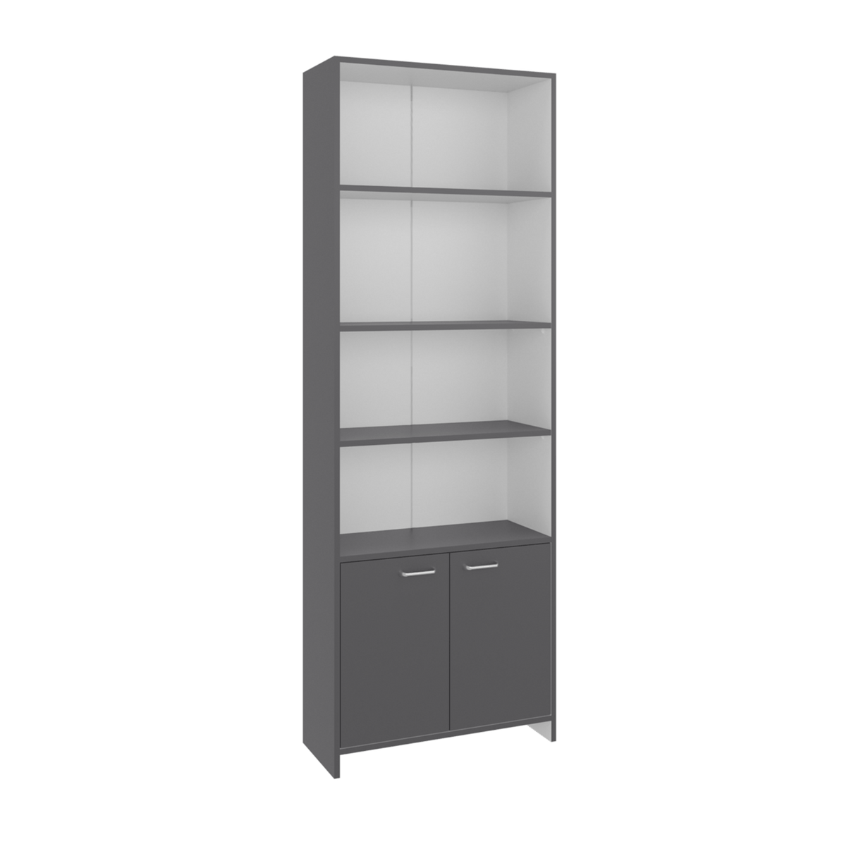 Biblioteca Lisa Plomo y Blanco 63x180cm Rectangular con Cinco Compartimientos y Cuatro Entrepaños - BIBLIOTECAS Y ESTANTERIAS | Bylmo
