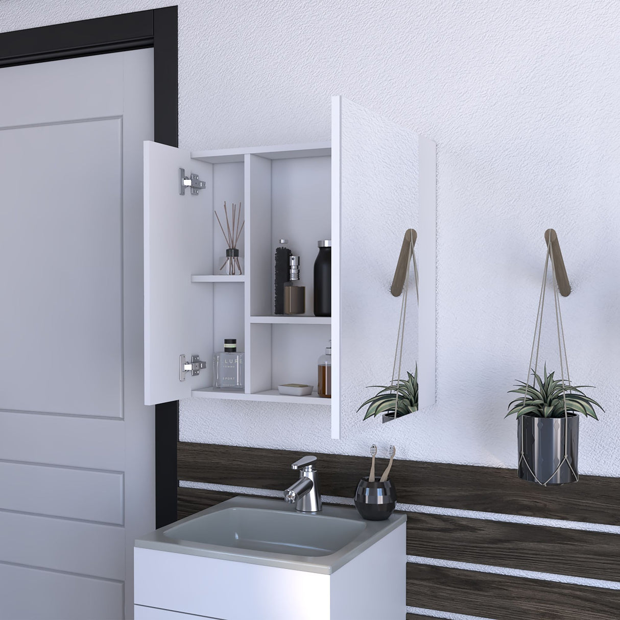 Gabinete de Baño Sines Blanco 60x60cm Con Espejo y con Dos Entrepaños - GABINETES DE BANHO | Bylmo