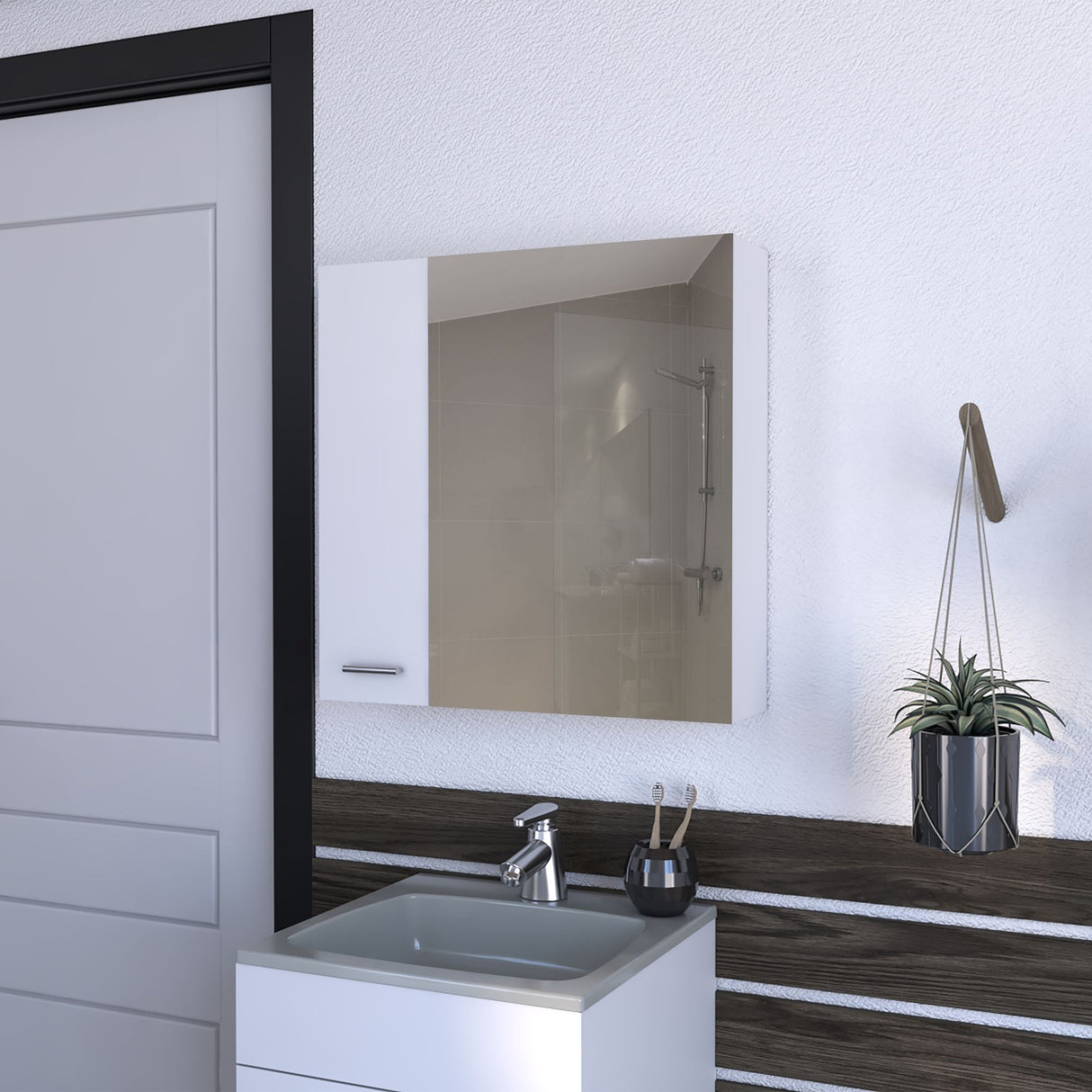 Gabinete de Baño Sines Blanco 60x60cm Con Espejo y con Dos Entrepaños - GABINETES DE BANHO | Bylmo