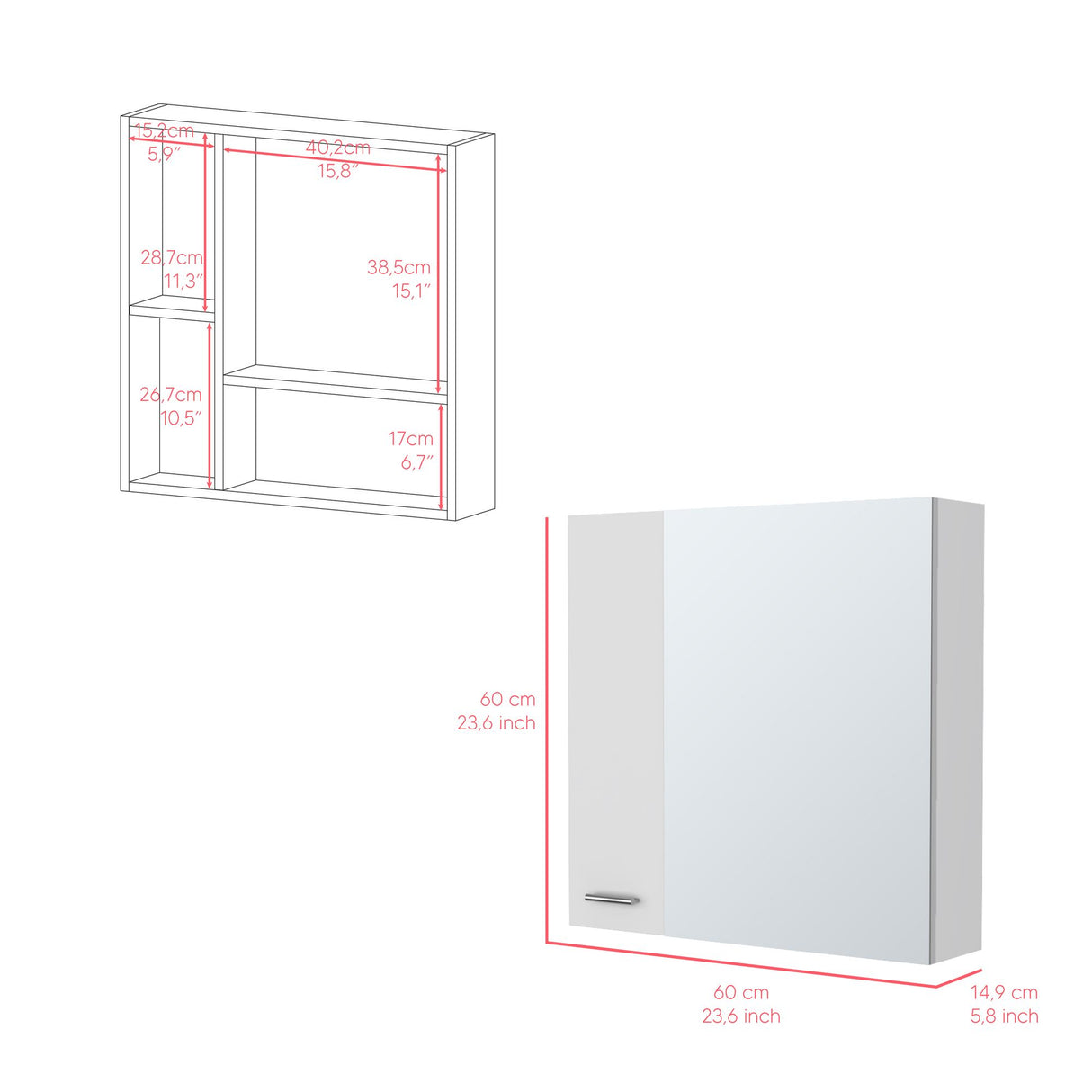Gabinete de Baño Sines Blanco 60x60cm Con Espejo y con Dos Entrepaños - GABINETES DE BANHO | Bylmo