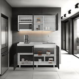 Cocina Allen Blanco y Wengue 150x60cm con Mesón de Acero Inoxidable y Pozuelo Lado Derecho - COCINAS | Bylmo