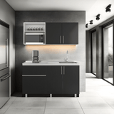 Cocina Allen Blanco y Wengue 150x60cm con Mesón de Acero Inoxidable y Pozuelo Lado Derecho - COCINAS | Bylmo