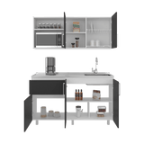 Cocina Allen Blanco y Wengue 150x60cm con Mesón de Acero Inoxidable y Pozuelo Lado Derecho - COCINAS | Bylmo