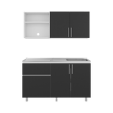 Cocina Allen Blanco y Wengue 150x60cm con Mesón de Acero Inoxidable y Pozuelo Lado Derecho - COCINAS | Bylmo