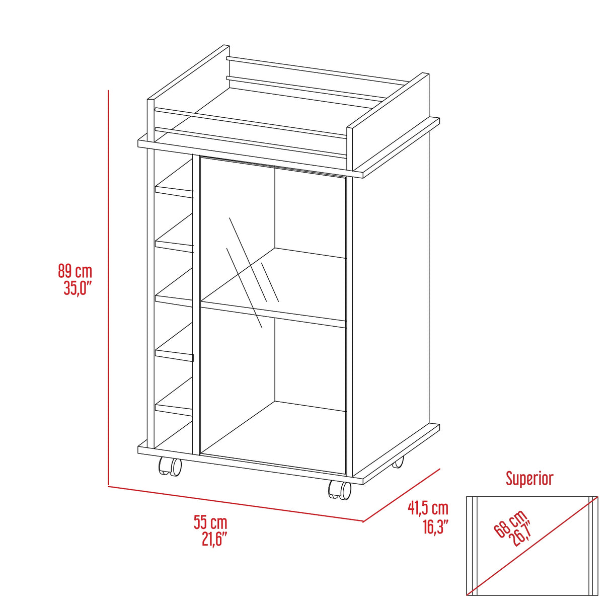 Bar Dukat Ceniza 55x89cm con Cuatro Compartimientos y con Seis Portabotellas - BARES | Bylmo