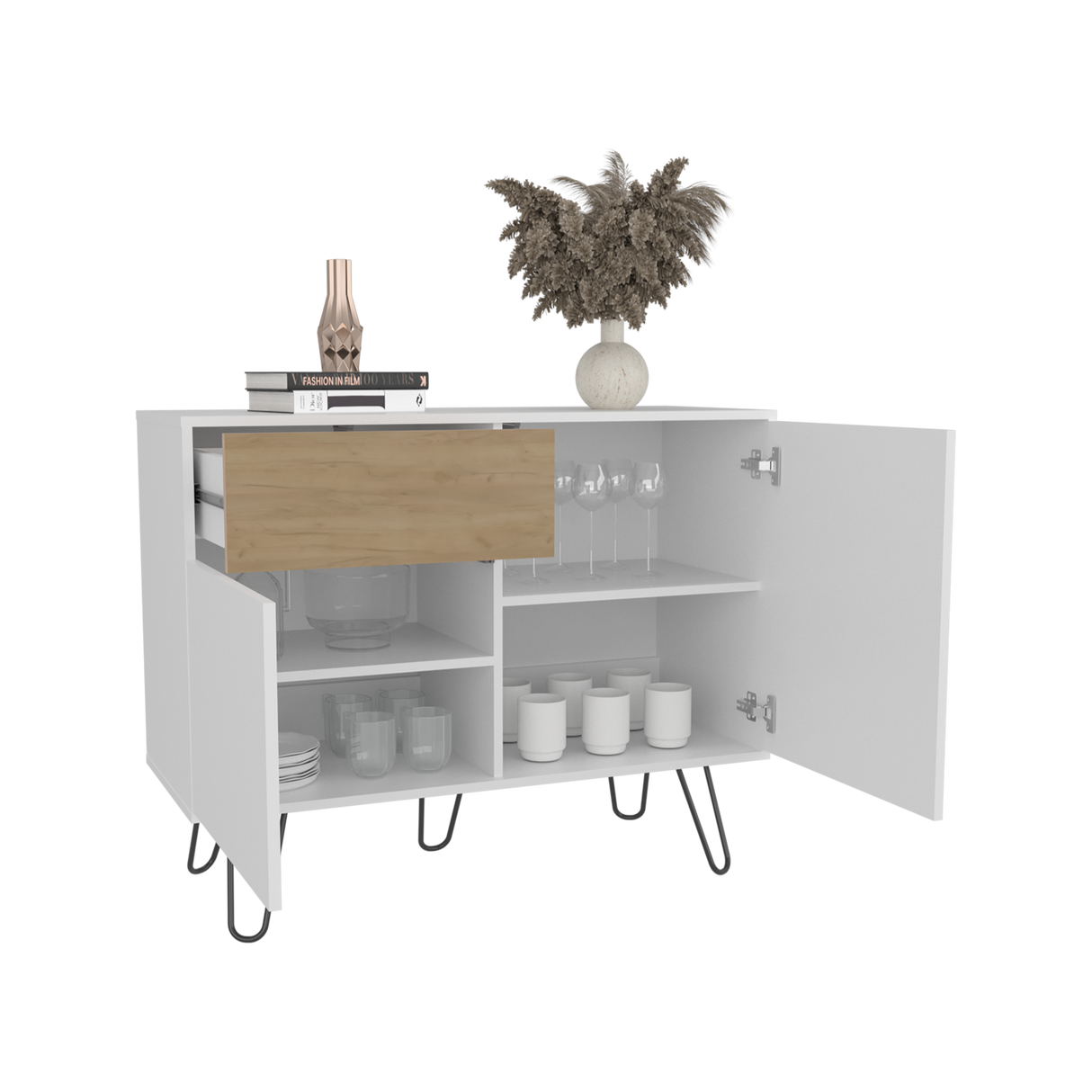 Aparador Tori Blanco y Fresno 99.2x80cm con Un Cajón y con Cinco Compartimientos - BIFES Y ARRIMOS | Bylmo